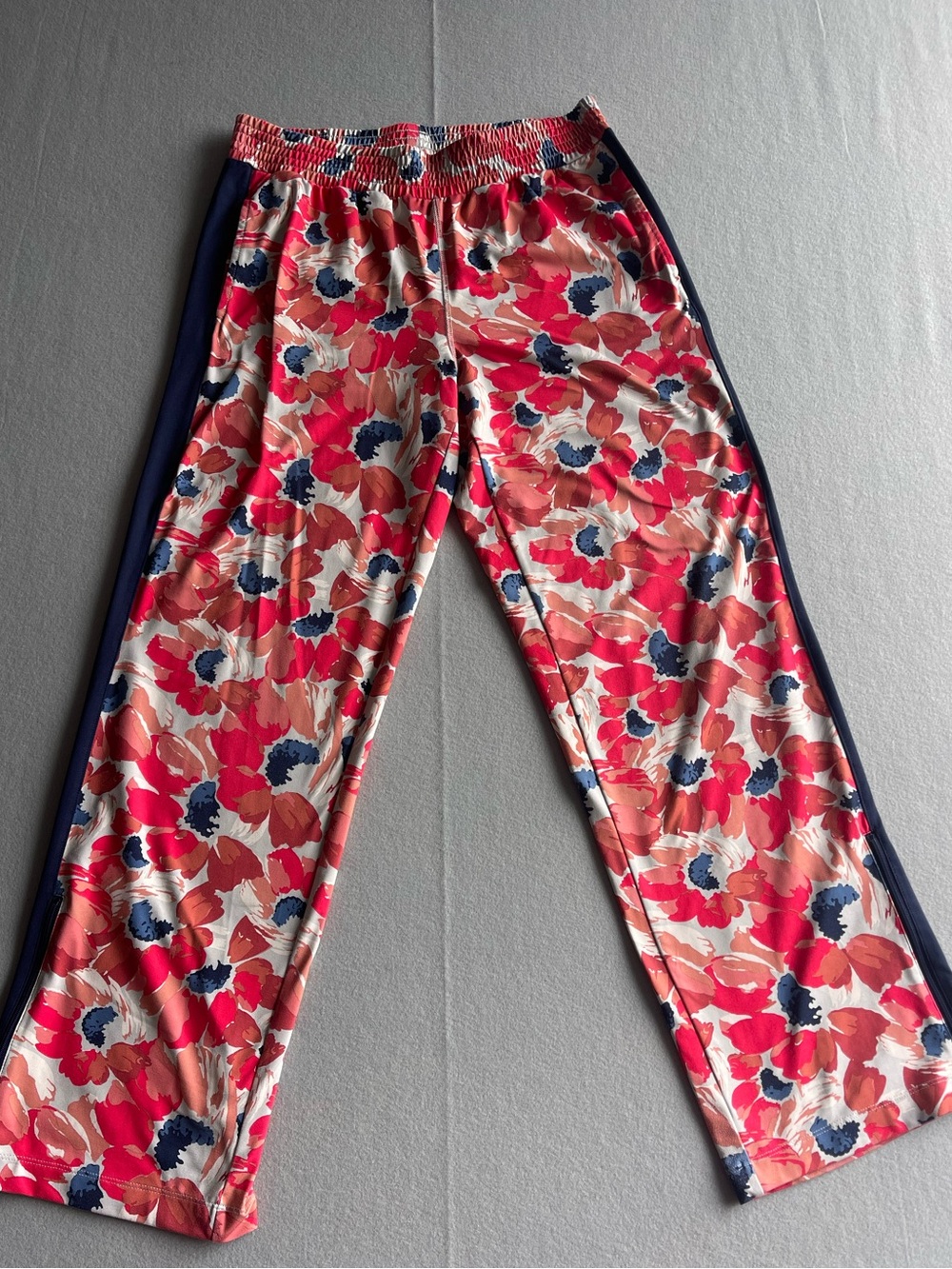 Aerie Floral Track Lounge Pants Red Blue White Elastic Waist Side Zip Women M